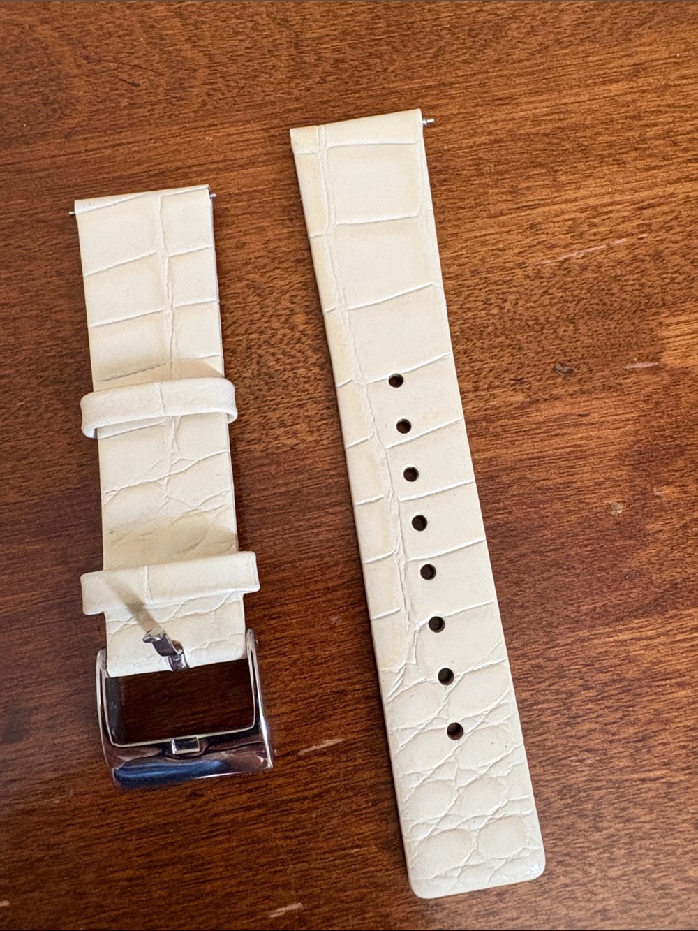 Kenneth Cole Cream Crocodile-Embossed Leather Watch Strap